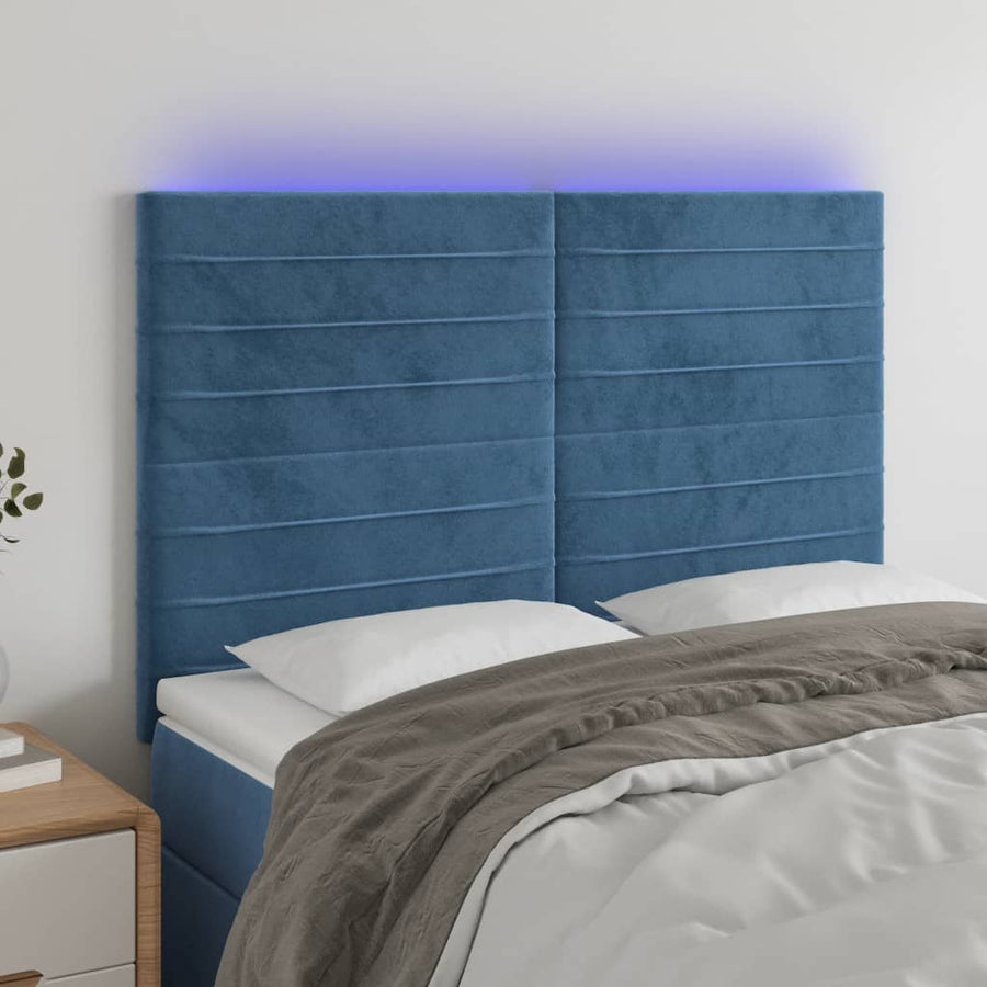 Hoofdbord Led Fluweel 144 x 5 x 118/128 cm Donkerblauw
