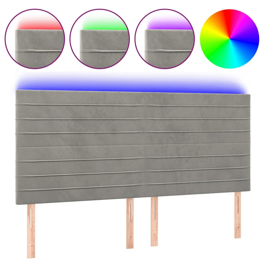 Hoofdbord LED 160x5x118/128 cm fluweel lichtgrijs