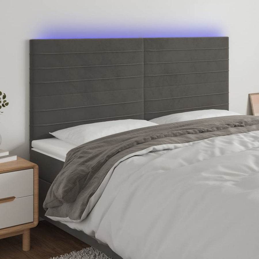 Hoofdbord LED 160x5x118/128 cm fluweel donkergrijs 160 x 5 x 118/128 cm Donkergrijs