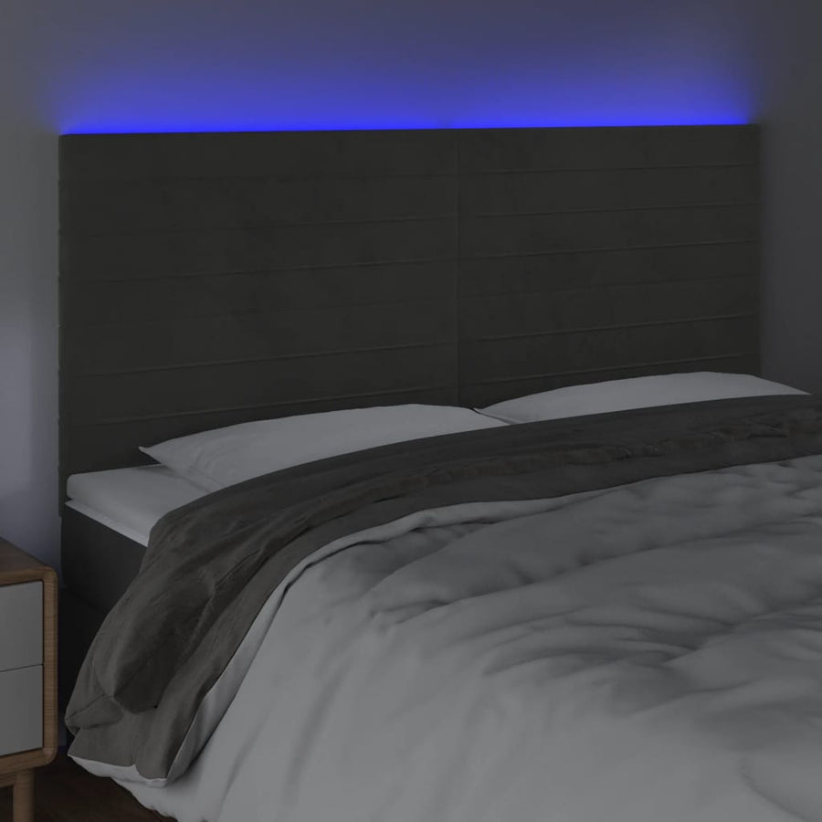 Hoofdbord LED 180x5x118/128 cm fluweel donkergrijs 180 x 5 x 118/128 cm Donkergrijs