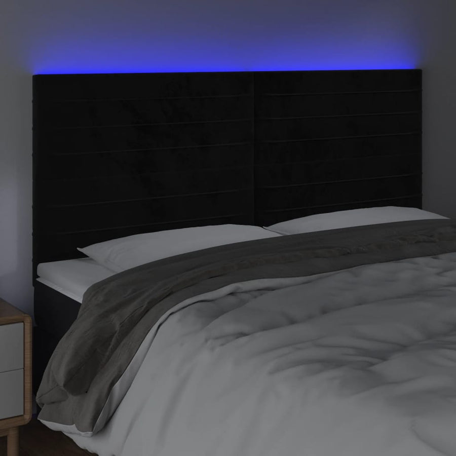 Hoofdbord LED 180x5x118/128 cm fluweel zwart 180 x 5 x 118/128 cm Zwart