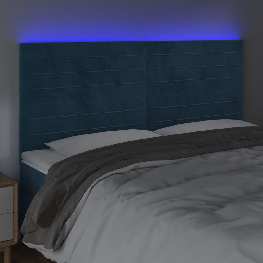 Hoofdbord Led Fluweel 180 x 5 x 118/128 cm Donkerblauw