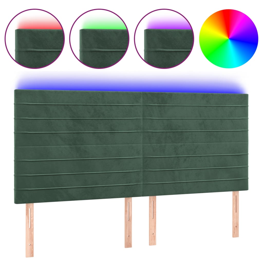 Hoofdbord LED 200x5x118/128 cm fluweel donkergroen 200 x 5 x 118/128 cm Donkergroen