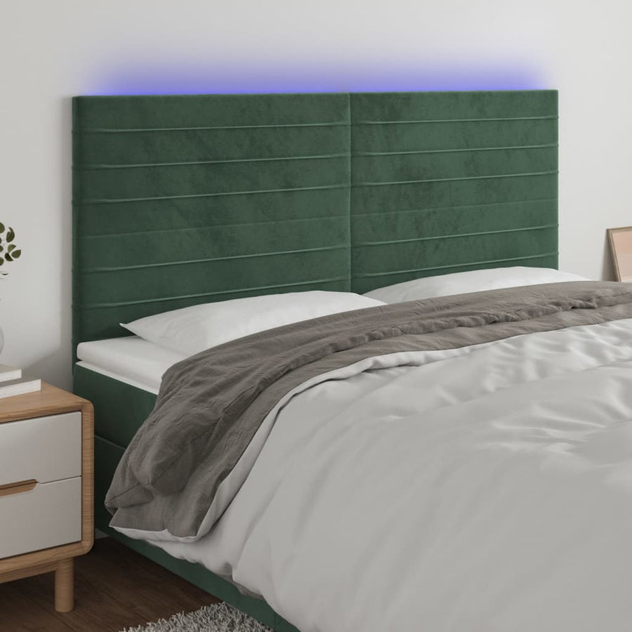 Hoofdbord LED 200x5x118/128 cm fluweel donkergroen 200 x 5 x 118/128 cm Donkergroen