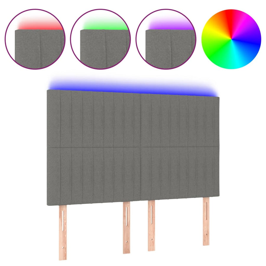 Hoofdbord Led Stof 144 x 5 x 118/128 cm Donkergrijs