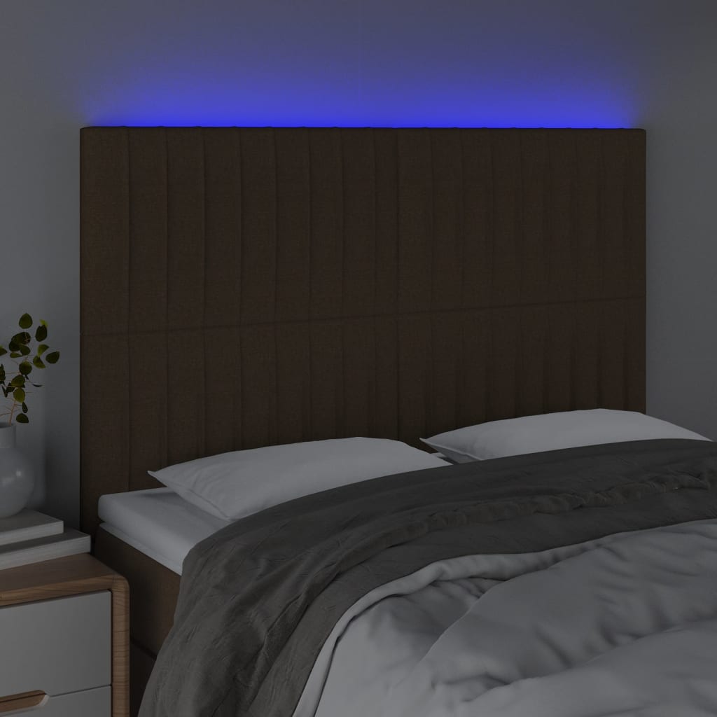 Hoofdbord Led Stof 144 x 5 x 118/128 cm Donkerbruin