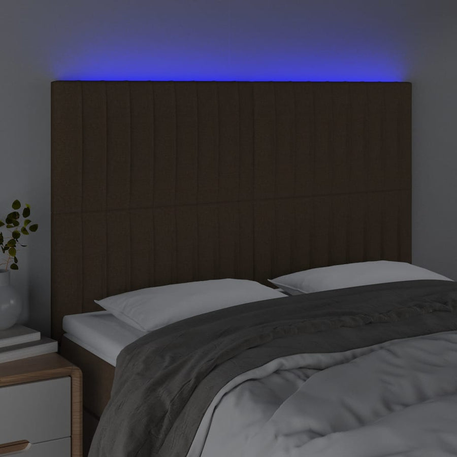 Hoofdbord Led Stof 144 x 5 x 118/128 cm Donkerbruin