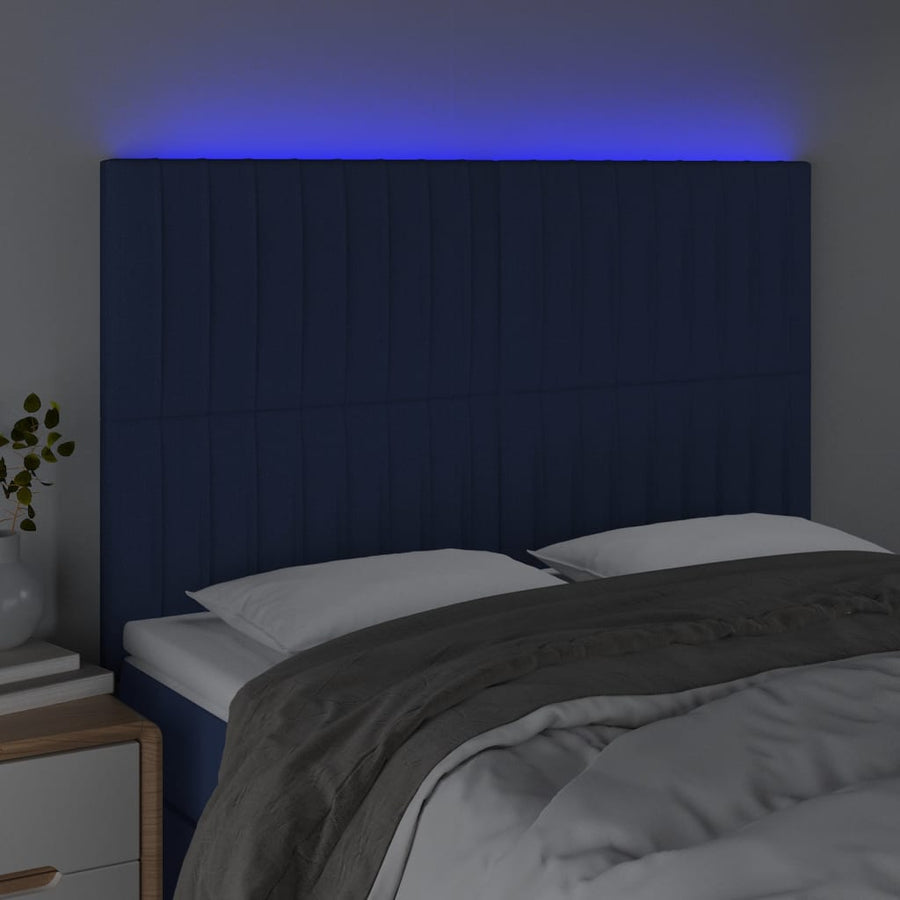 Hoofdbord LED 144x5x118/128 cm stof blauw 144 x 5 x 118/128 cm Blauw