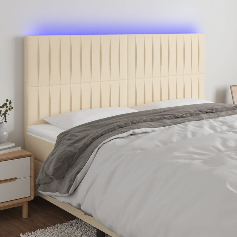 Hoofdbord LED 180x5x118/128 cm stof crèmekleurig