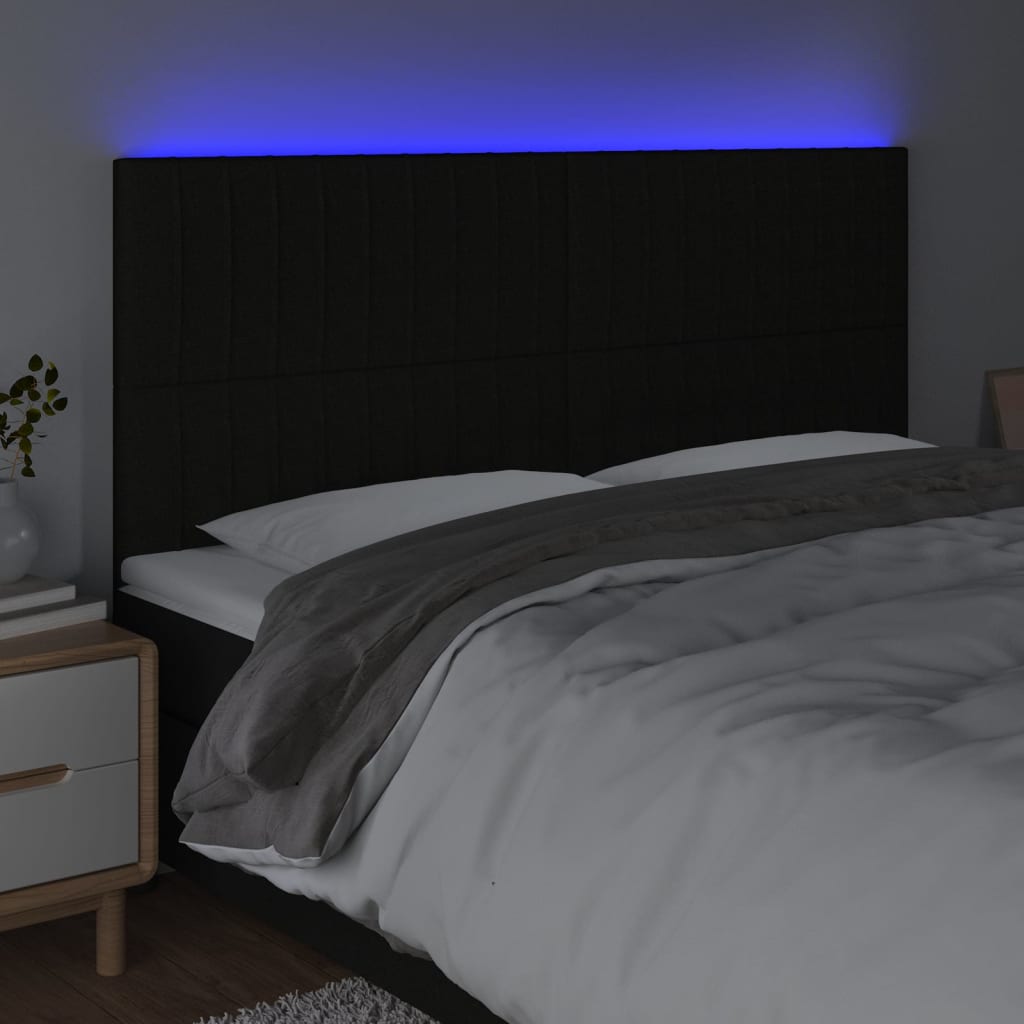 Hoofdbord Led Stof 200 x 5 x 118/128 cm Zwart