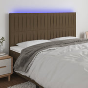 Hoofdbord LED 200x5x118/128 cm stof donkerbruin