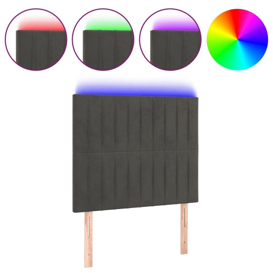 Hoofdbord Led Fluweel 80 x 5 x 118/128 cm Donkergrijs