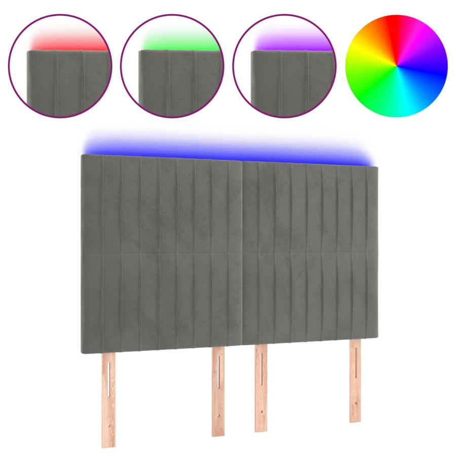 Hoofdbord Led Fluweel 1 144 x 5 x 118/128 cm Lichtgrijs