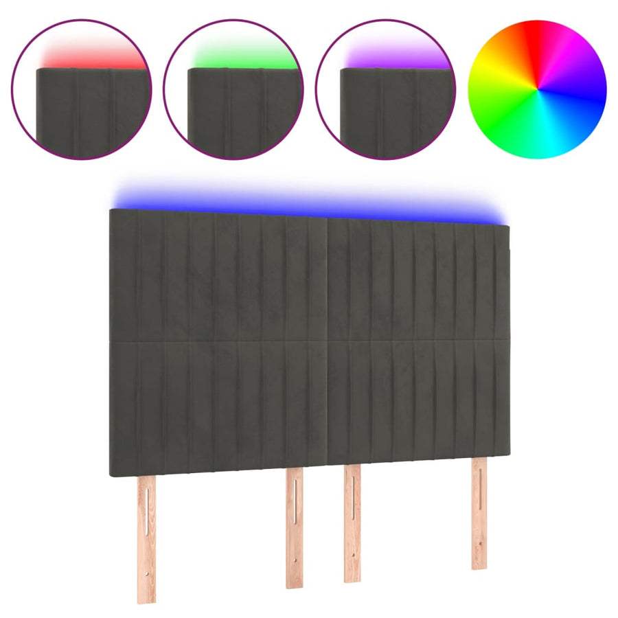 Hoofdbord Led Fluweel 144 x 5 x 118/128 cm Donkergrijs