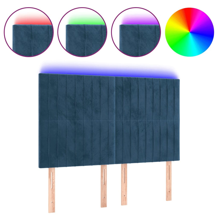 Hoofdbord Led Fluweel 144 x 5 x 118/128 cm Donkerblauw