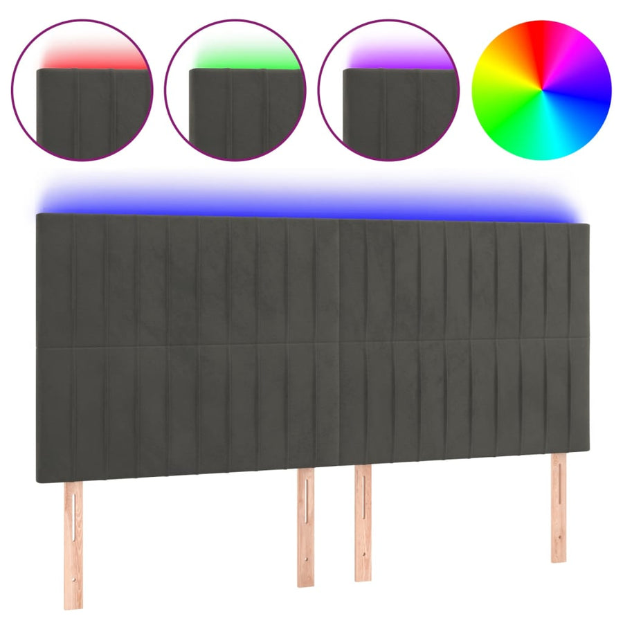 Hoofdbord Led Fluweel 160 x 5 x 118/128 cm Donkergrijs