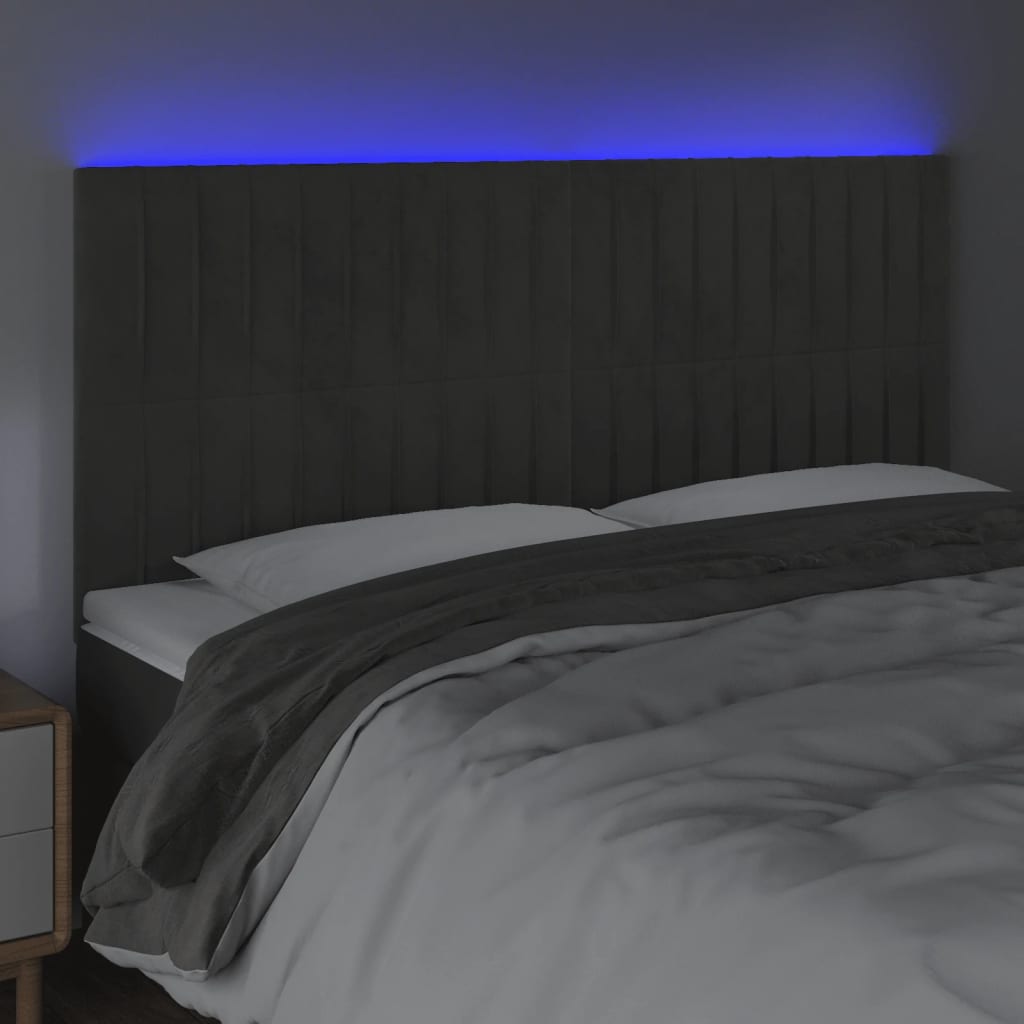 Hoofdbord Led Fluweel 160 x 5 x 118/128 cm Donkergrijs