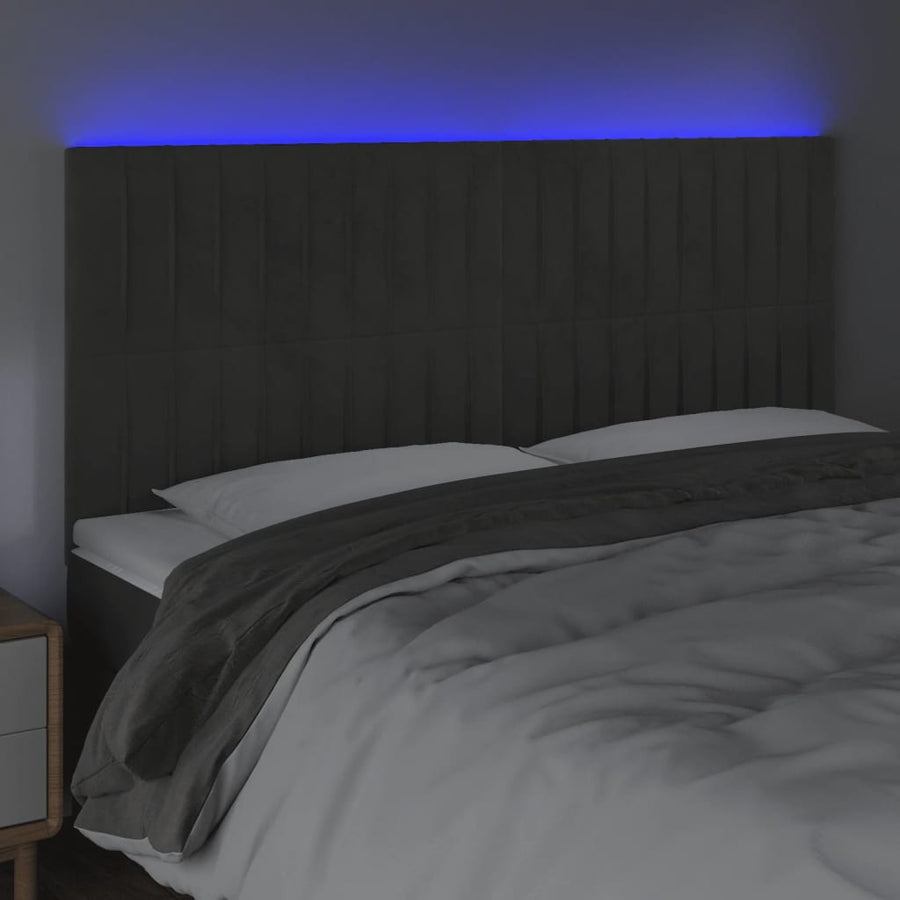 Hoofdbord Led Fluweel 160 x 5 x 118/128 cm Donkergrijs