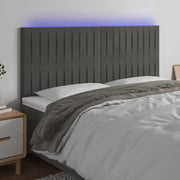 Hoofdbord 160x5x118/128 cm fluweel donkergrijs LED