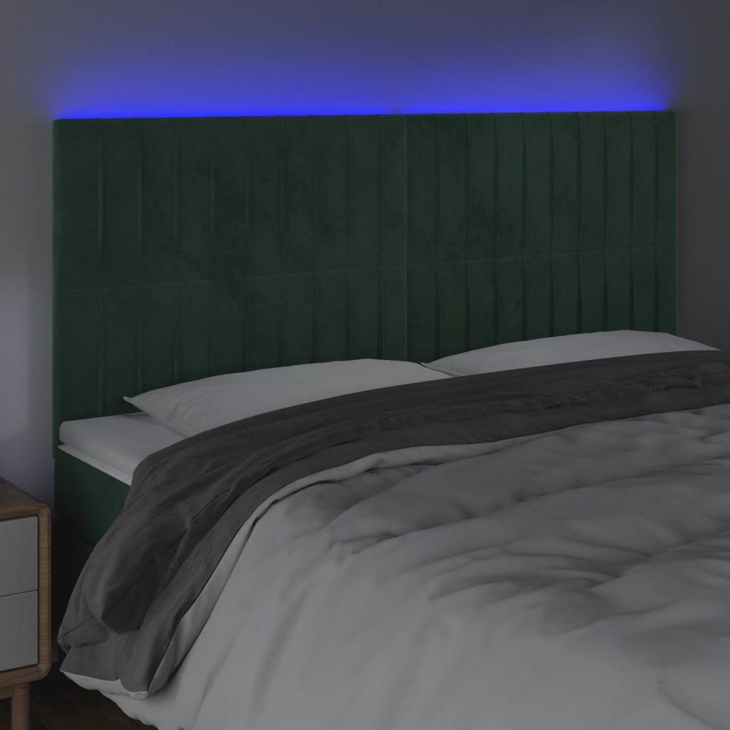 Hoofdbord Led Fluweel 160 x 5 x 118/128 cm Donkergroen