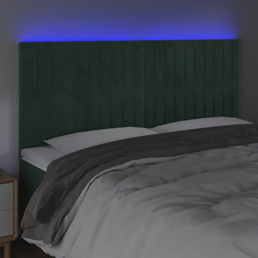 Hoofdbord Led Fluweel 160 x 5 x 118/128 cm Donkergroen