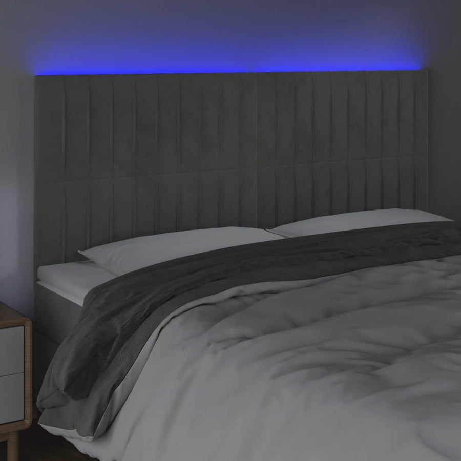 Hoofdbord Led Fluweel 180 x 5 x 118/128 cm Lichtgrijs