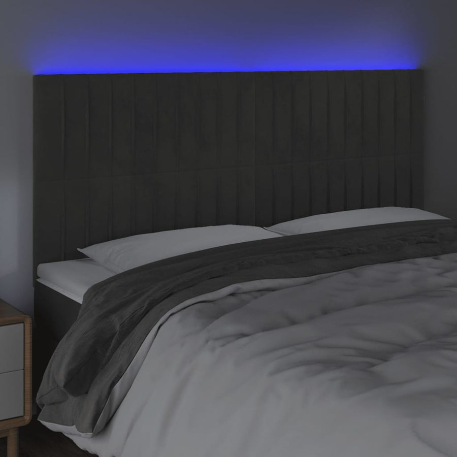 Hoofdbord Led Fluweel 180 x 5 x 118/128 cm Donkergrijs