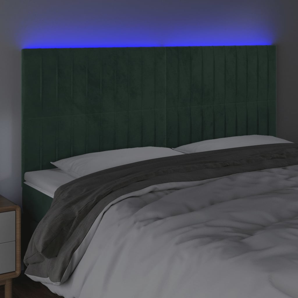 Hoofdbord Led Fluweel 180 x 5 x 118/128 cm Donkergroen