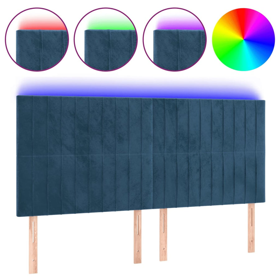 Hoofdbord Led Fluweel 200 x 5 x 118/128 cm Donkerblauw