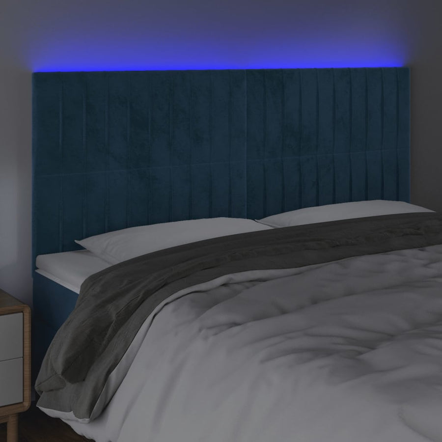 Hoofdbord Led Fluweel 200 x 5 x 118/128 cm Donkerblauw