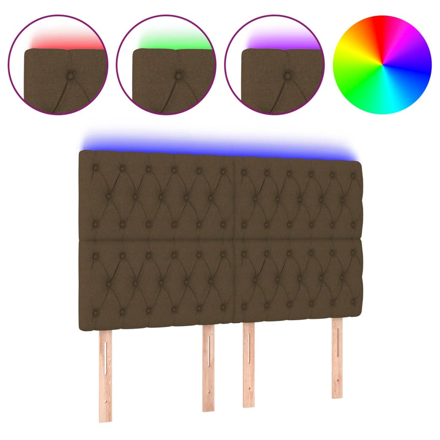Hoofdbord Led Stof 144 x 7 x 118/128 cm Donkerbruin