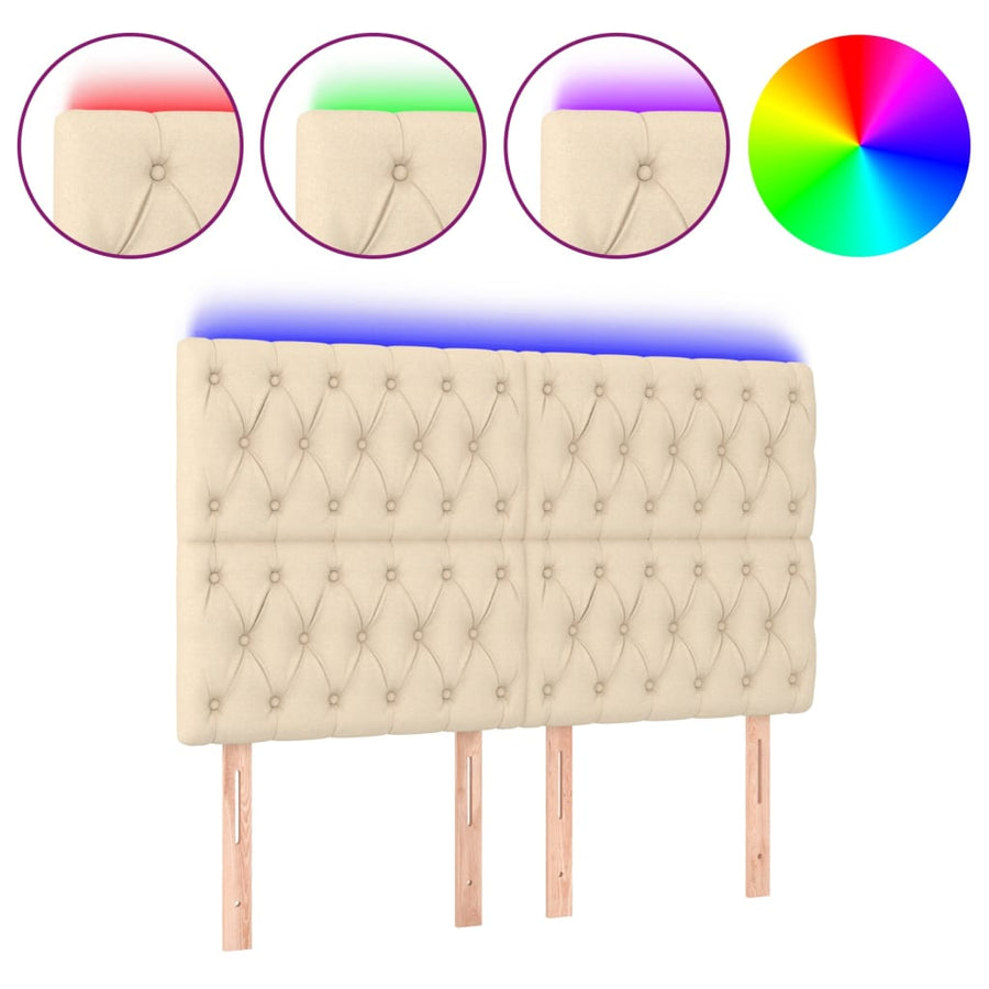 Hoofdbord Led Stof Kleurig 144 x 7 x 118/128 cm Crème