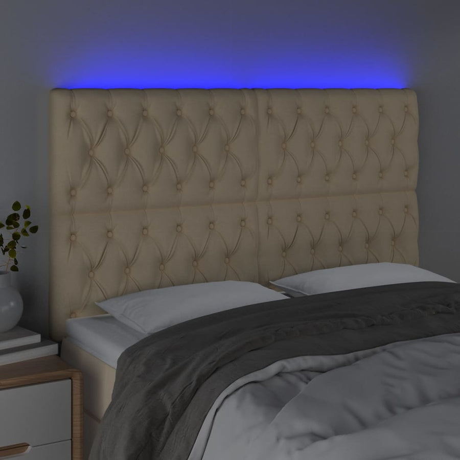 Hoofdbord Led Stof Kleurig 144 x 7 x 118/128 cm Crème