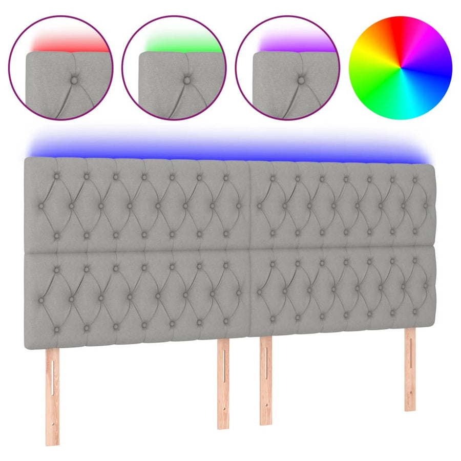 Hoofdbord Led Stof 200 x 7 x 118/128 cm Lichtgrijs
