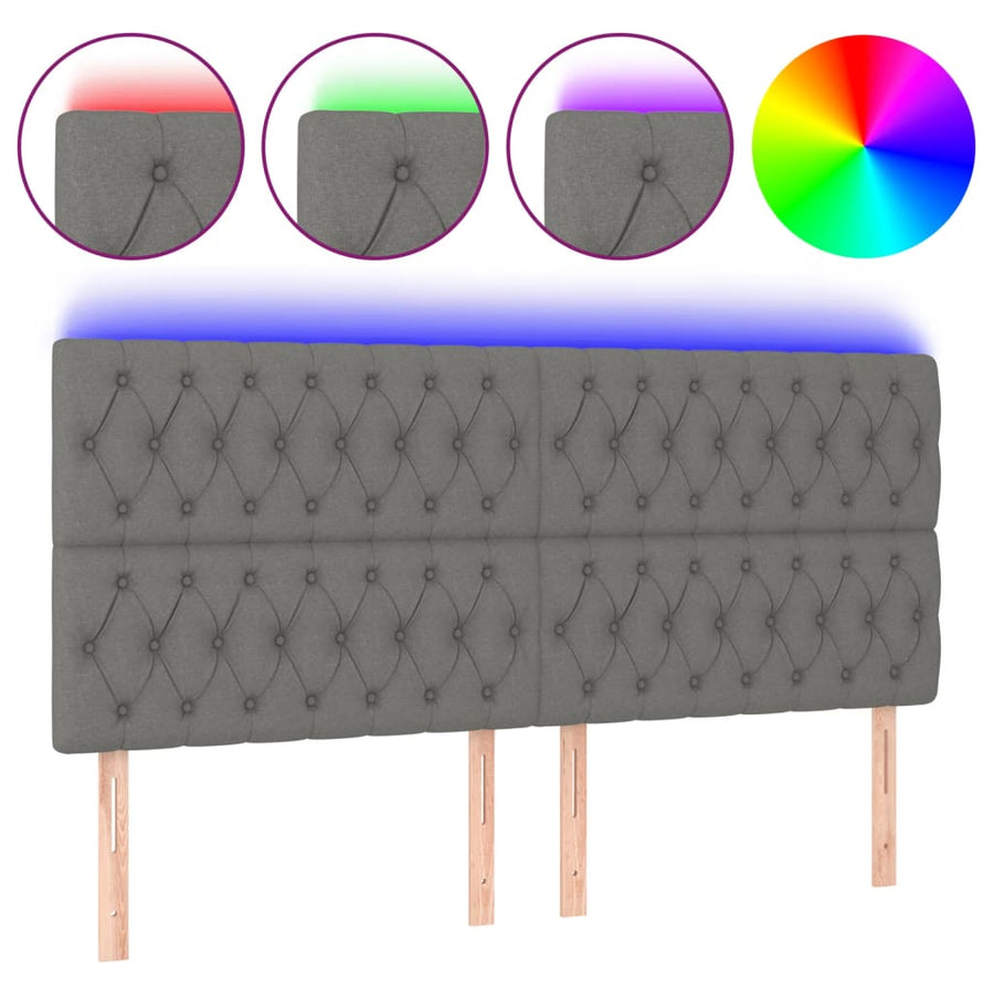 Hoofdbord Led Stof 200 x 7 x 118/128 cm Donkergrijs