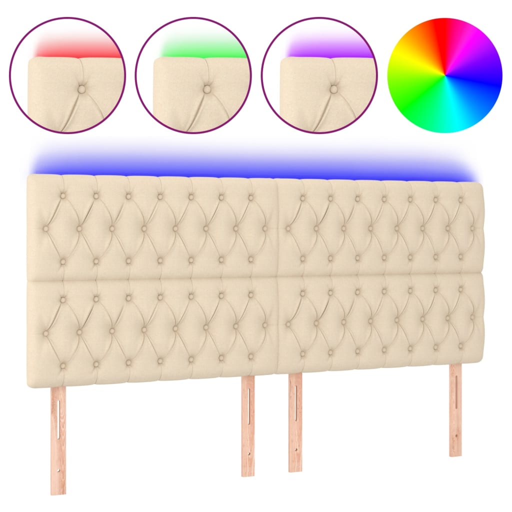 Hoofdbord Led Stof Kleurig 200 x 7 x 118/128 cm Crème