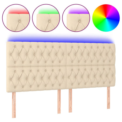 Hoofdbord Led Stof Kleurig 200 x 7 x 118/128 cm Crème