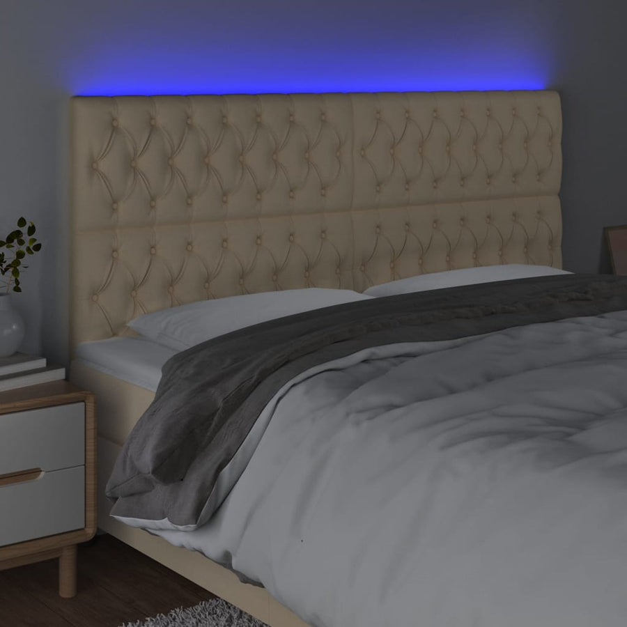 Hoofdbord Led Stof Kleurig 200 x 7 x 118/128 cm Crème