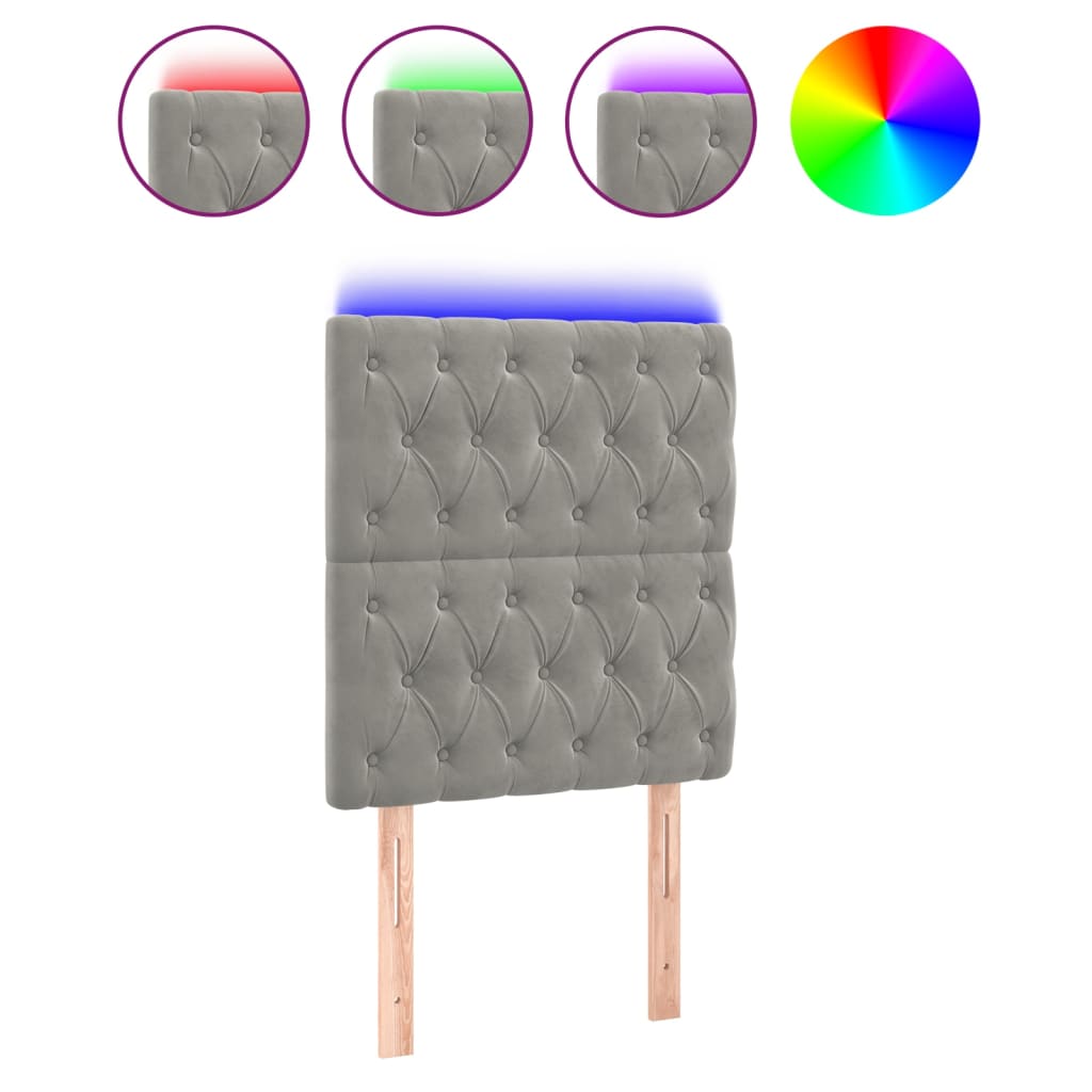 Hoofdbord Led Fluweel 80 x 7 x 118/128 cm Lichtgrijs