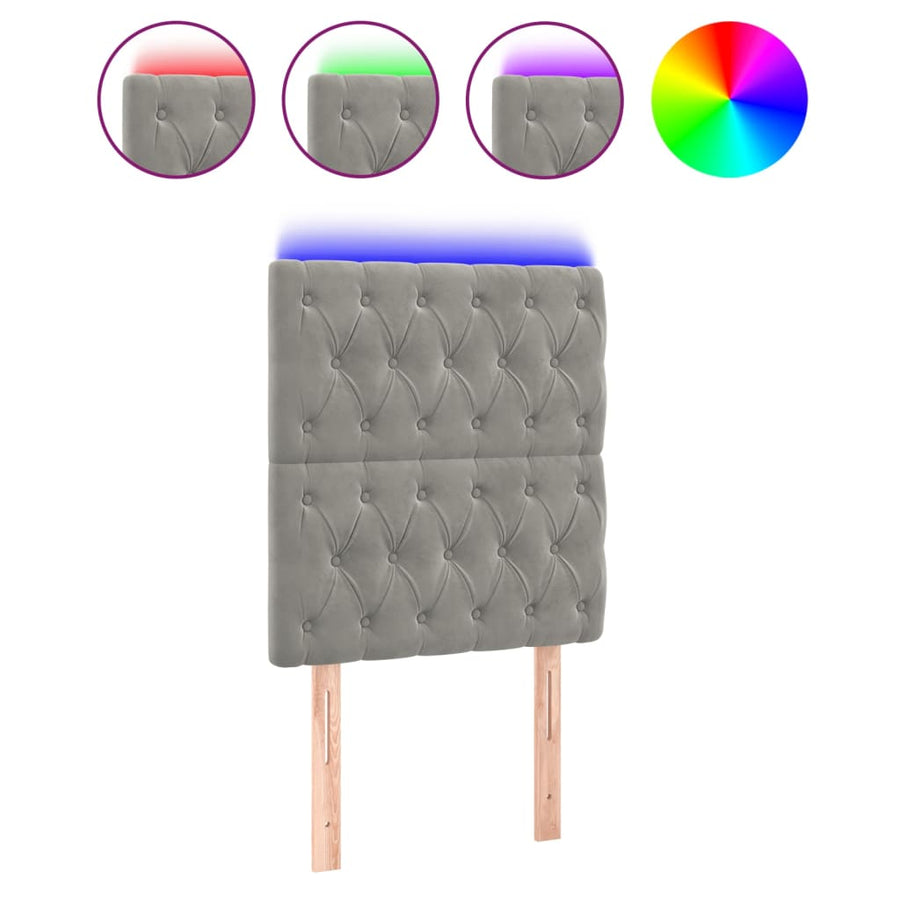 Hoofdbord Led Fluweel 80 x 7 x 118/128 cm Lichtgrijs