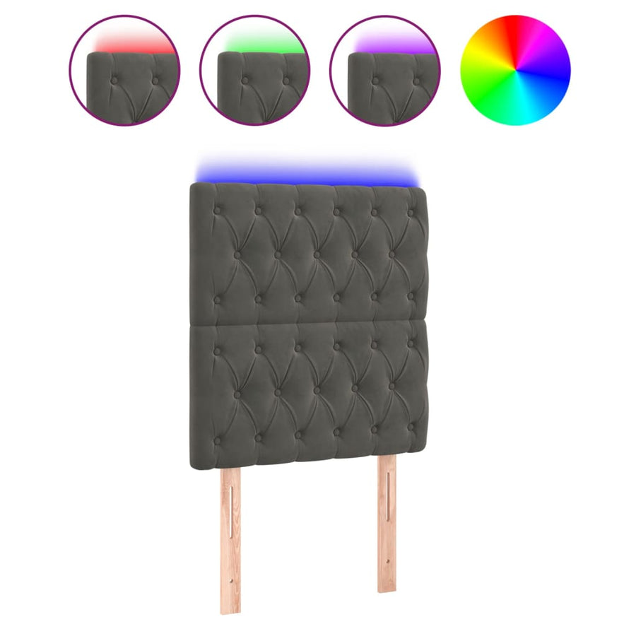 Hoofdbord Led Fluweel 80 x 7 x 118/128 cm Donkergrijs