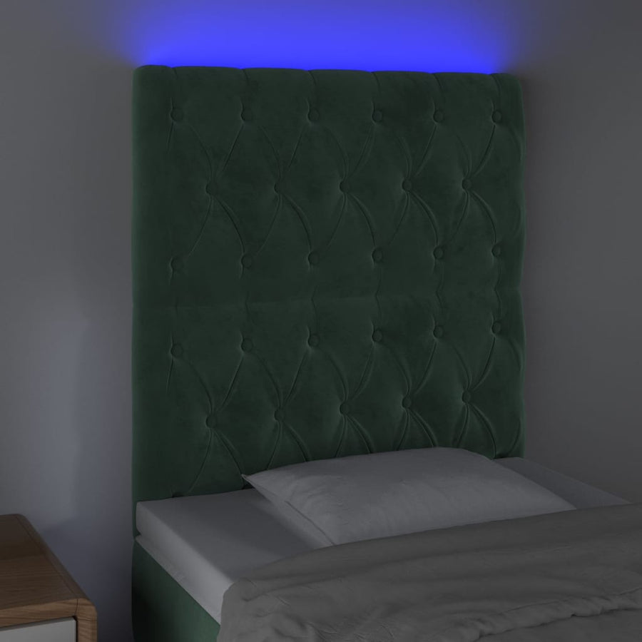 Hoofdbord Led Fluweel 80 x 7 x 118/128 cm Donkergroen
