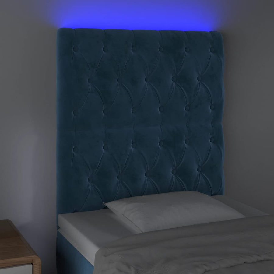 Hoofdbord Led Fluweel 80 x 7 x 118/128 cm Donkerblauw