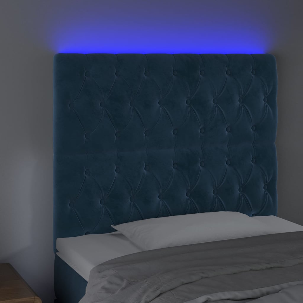 Hoofdbord LED 90x7x118/128 cm fluweel donkerblauw