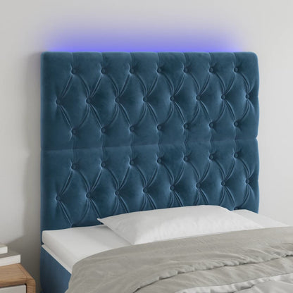 Hoofdbord LED 90x7x118/128 cm fluweel donkerblauw