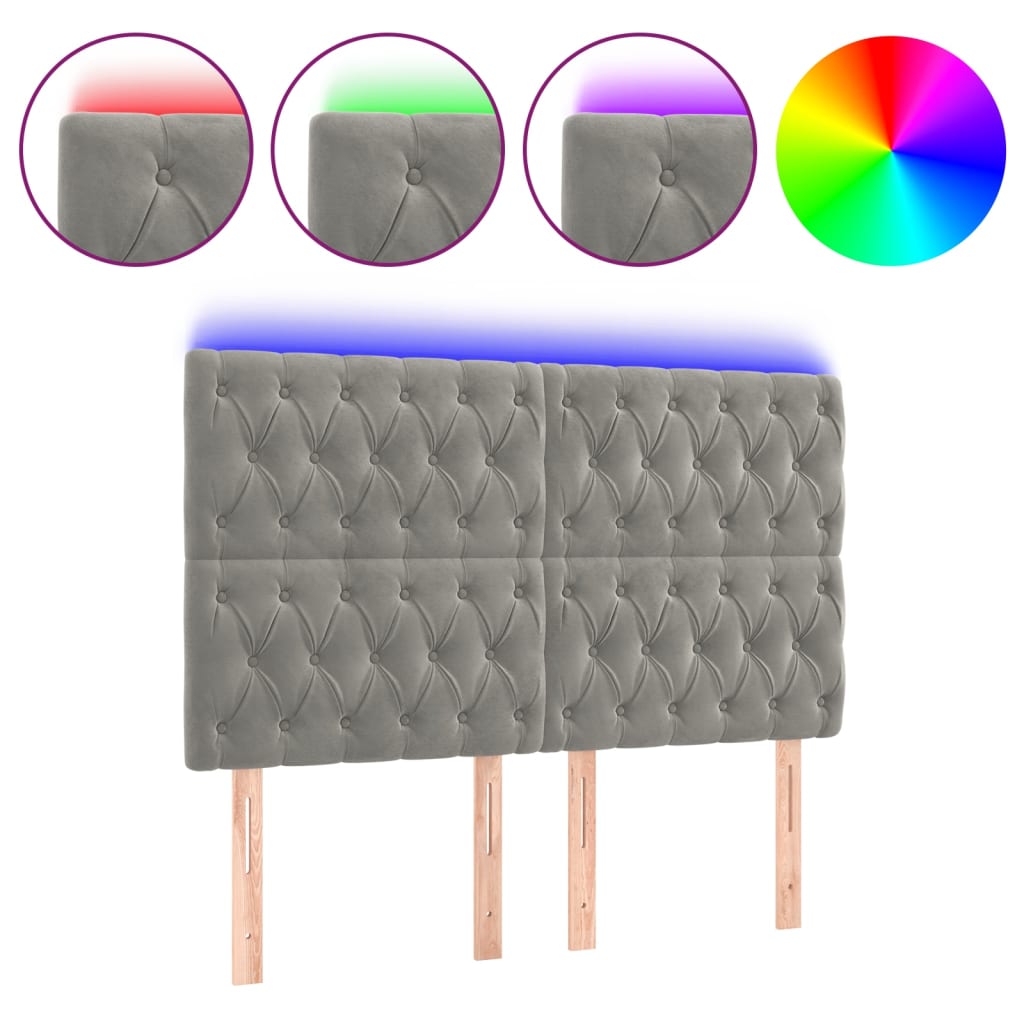 Hoofdbord Led Fluweel 144 x 7 x 118/128 cm Lichtgrijs