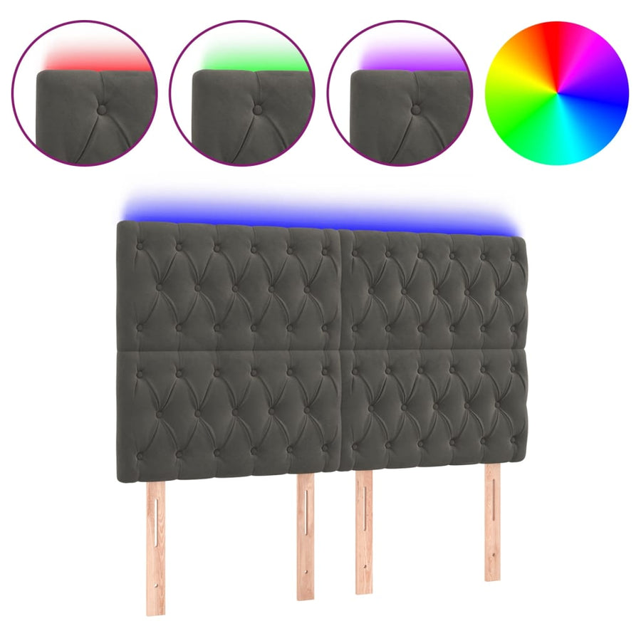 Hoofdbord Led Fluweel 144 x 7 x 118/128 cm Donkergrijs