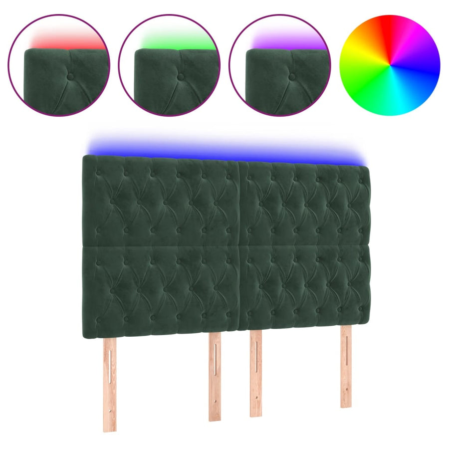 Hoofdbord Led Fluweel 144 x 7 x 118/128 cm Donkergroen