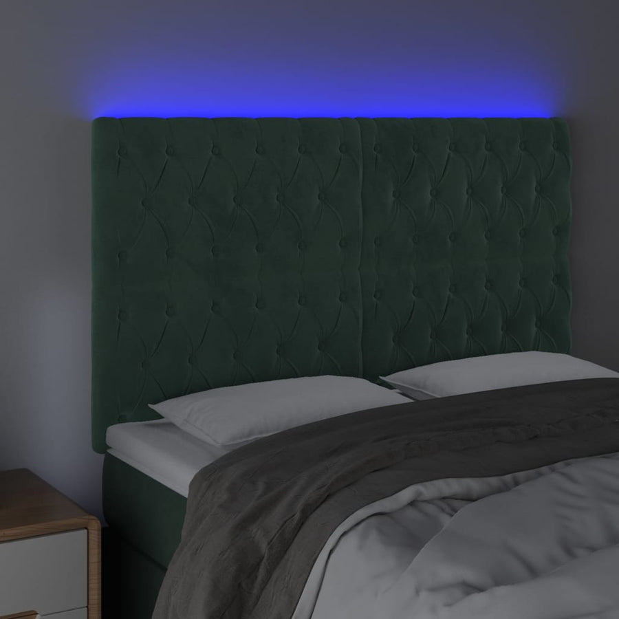 Hoofdbord Led Fluweel 144 x 7 x 118/128 cm Donkergroen