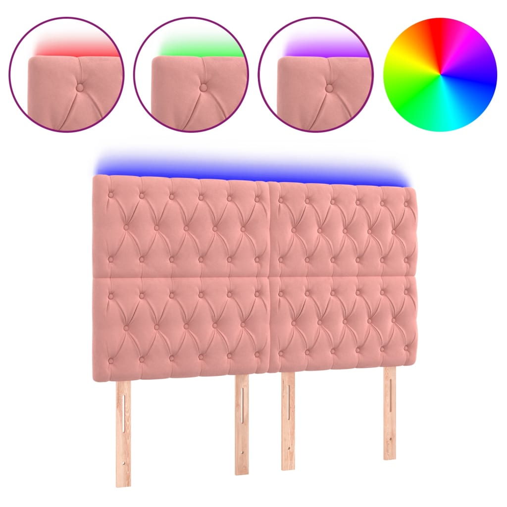 Hoofdbord Led Fluweel 1 144 x 7 x 118/128 cm Roze